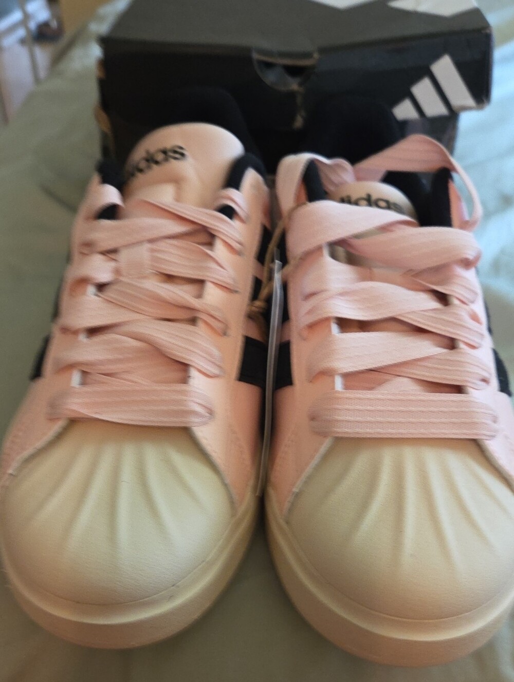 Adidas Women's Pink and Black Sneakers with Cream Toecap